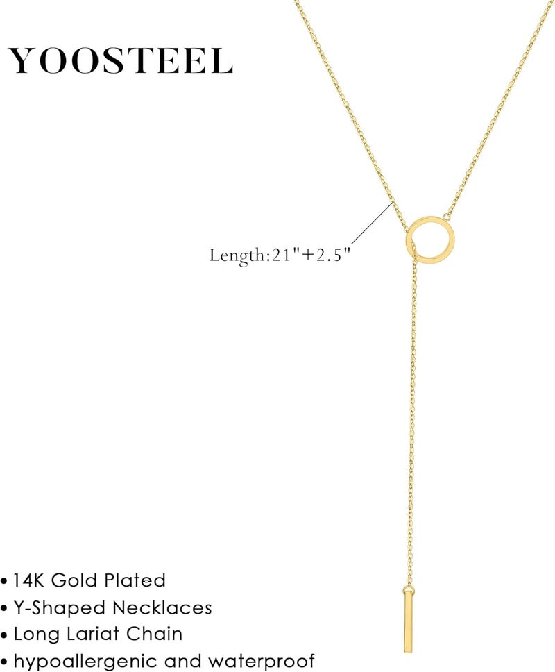 Yoosteel Long 14K-Gold-Plated Necklace for Women - Valentines Day Gifts Dainty Y-Shaped Necklaces Lariat Drop Chain Simple Jewelry Trendy Gift for Women - Image 4